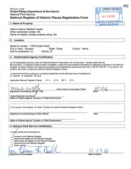 Medical Towers Other Name/Site Number: NA Name of Related Multiple Property Listing: NA