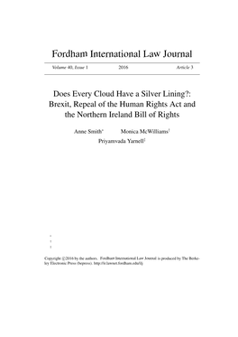 Does Every Cloud Have a Silver Lining?: Brexit, Repeal of the Human Rights Act and the Northern Ireland Bill of Rights
