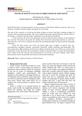 FIGURE of SPEECH ANALYSIS on THREE POEMS of JOHN DONNE Dedi Efendi, SS., M.Hum English Department, Language Faculty of Muara