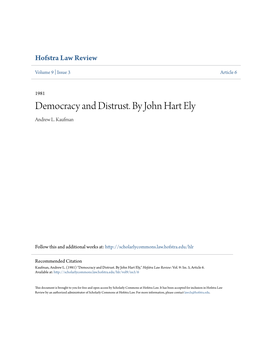 Democracy and Distrust. by John Hart Ely Andrew L