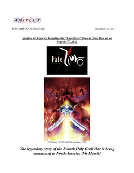 Fate/Zero” Blu-Ray Disc Box Set on March 7Th, 2012