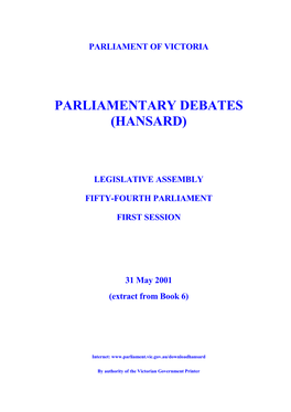 Assembly Parlynet Extract 31 May 2001 from Book 6