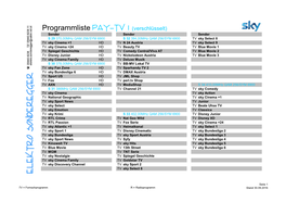 Programmliste Pay-TV 1 (Verschlüsselt)