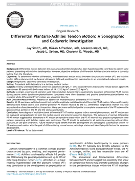 Differential Plantaris-Achilles Tendon Motion: a Sonographic and Cadaveric Investigation