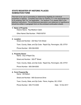 State Register of Historic Places Nomination Form