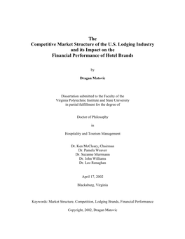 The Competitive Market Structure of the U.S. Lodging Industry and Its Impact on the Financial Performance of Hotel Brands