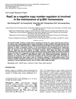 Repc As a Negative Copy Number Regulator Is Involved in the Maintenance of Pjb01 Homeostasis