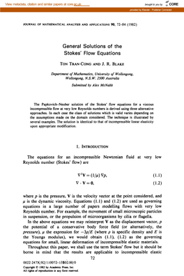 General Solutions of the Stokes' Flow Equations