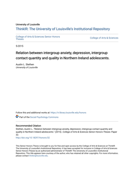 Relation Between Intergroup Anxiety, Depression, Intergroup Contact Quantity and Quality in Northern Ireland Adolescents