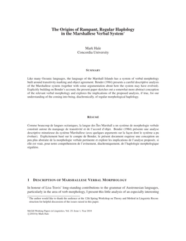 The Origins of Rampant, Regular Haplology in the Marshallese Verbal System∗