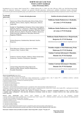 OBWIESZCZENIE WÓJTA GMINY KODRĄB Z Dnia 10 Kwietnia 2020 R