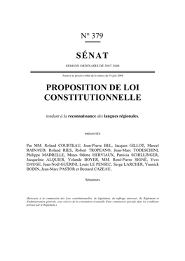 Sénat Proposition De Loi Constitutionnelle