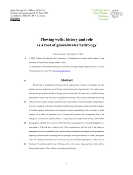 Flowing Wells: History and Role As a Root of Groundwater Hydrology