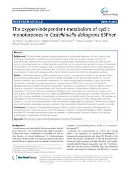 The Oxygen-Independent Metabolism of Cyclic Monoterpenes In