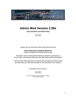 Admin Mod Version 2.50E Documentation and Online Help