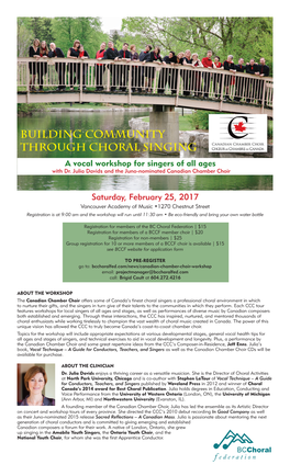 Saturday, February 25, 2017 a Vocal Workshop for Singers of All Ages