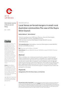 Local Voices on Forced Mergers in Small Rural Australian Communities