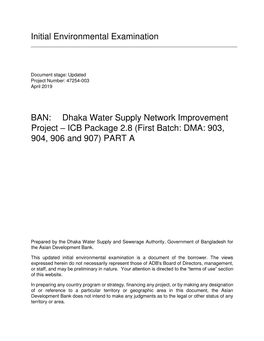 Dhaka Water Supply Network Improvement Project – ICB Package 2.8 (First Batch: DMA: 903, 904, 906 and 907) PART A