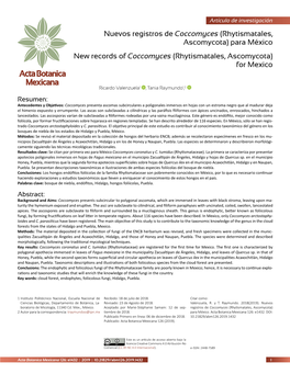 Nuevos Registros De Coccomyces (Rhytismatales, Ascomycota) Para México New Records of Coccomyces (Rhytismatales, Ascomycota) for Mexico