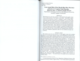 Year-Round Diet of the Marsh Rice Rat, Oryzomys Palustris, in Virginia Tidal Marshes Robert K