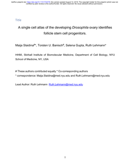 A Single Cell Atlas of the Developing Drosophila Ovary Identifies Follicle Stem Cell Progenitors