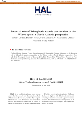 Potential Role of Lithospheric Mantle Composition in the Wilson Cycle: a North Atlantic Perspective Pauline Chenin, Suzanne Picazo, Suzon Jammes, G