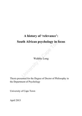 Relevance': South African Psychology in Focus