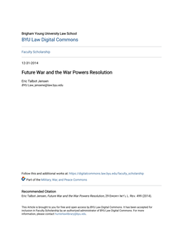 Future War and the War Powers Resolution