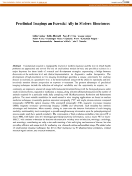 Preclinical Imaging: an Essential Ally in Modern Biosciences
