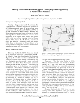 History and Current Status of Egyptian Goose (Alopochen Aegyptiacus) in Northwestern Arkansas