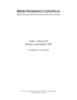 IRISH PHARMACY JOURNAL Official Journal of the Pharmaceutical Society of Ireland