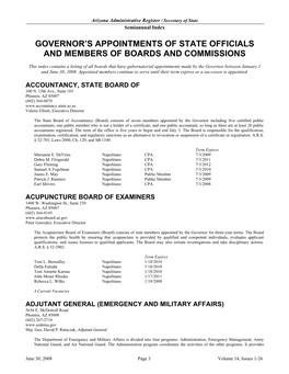 Governor's Appointments of State Officials and Members of Boards