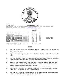 01 to 04 NOTES 1. Hon'ble DB-II Will Not Assemble Today. Dates Will Be