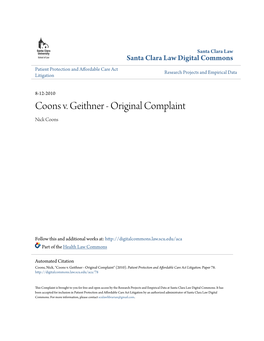 Coons V. Geithner - Original Complaint Nick Coons
