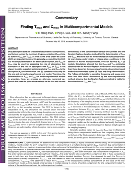 Finding Tmax and Cmax in Multicompartmental Models Yi Rang Han, Ping I