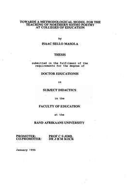 Towards a Methodological Model for the Teaching of Northern Sotho Poetry at Colleges of Education