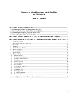 Vancouver Island Summary Land Use Plan Appendix