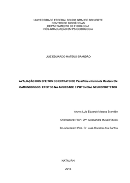 Universidade Federal Do Rio Grande Do Norte Centro De Biociências Departamento De Fisiologia Pós-Graduação Em Psicobiologia