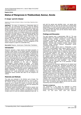 Status of Mangroves in Thekkumbad, Kannur, Kerala
