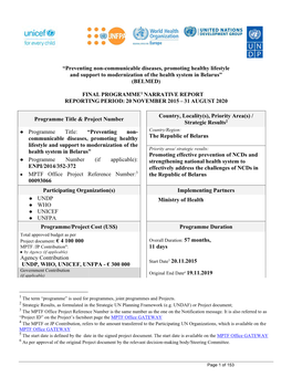 “Preventing Non-Communicable Diseases, Promoting Healthy Lifestyle and Support to Modernization of the Health System in Belarus” (BELMED)