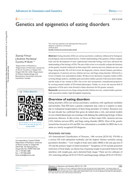 Genetics and Epigenetics of Eating Disorders