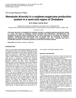 Nematode Diversity in a Soybean-Sugarcane Production System in a Semi-Arid Region of Zimbabwe