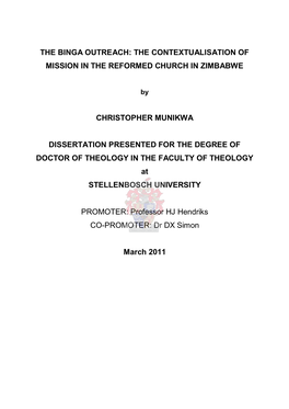 The Contextualisation of Mission in the Reformed Church in Zimbabwe