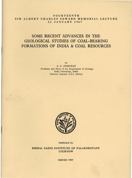 Some Recent Advances in the Geological Studies of Coal-Bearing Formations of India & Coal Resources
