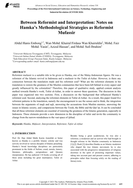 Notes on Hamka's Methodological Strategies As Reformist Mufassir