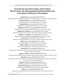 Towards the Geoscience Paper of the Future: Best Practices for Documenting and Sharing Research from Data to Software to Provenance