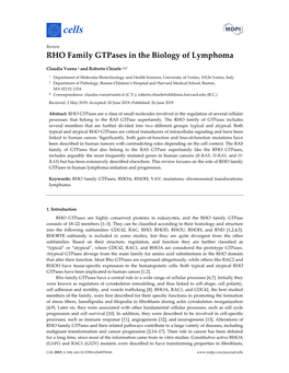 RHO Family Gtpases in the Biology of Lymphoma