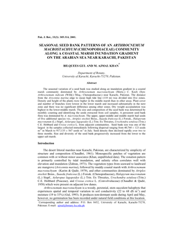 Seasonal Seed Bank Patterns of an Arthrocnemum