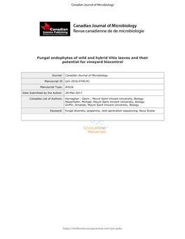 Fungal Endophytes of Wild and Hybrid Vitis Leaves and Their Potential for Vineyard Biocontrol