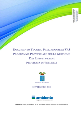Documento Tecnico Preliminare Di Vas Programma Provinciale Per La Gestione Dei Rifiuti Urbani Provincia Di Vercelli